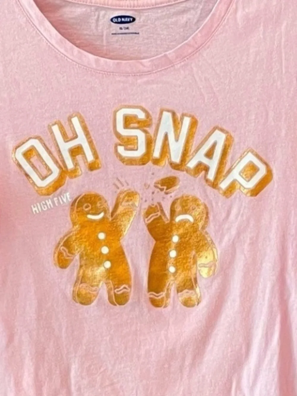 Old Navy Size XL (14) Girls “Oh Snap” High 5 Gingerbread Pink Long Sleeve Tee